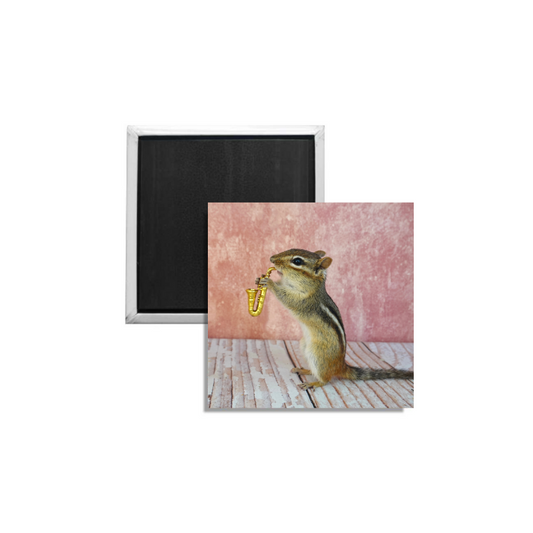 Chipmunk Playing Saxophone Magnet Square