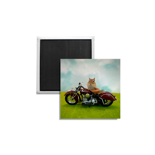 Chipmunk on a Motorcycle Magnet Square