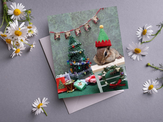 Chipmunk Christmas Elf Notecard