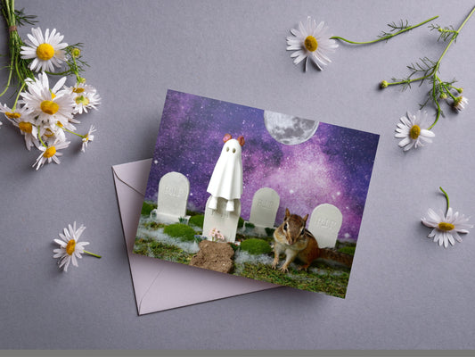 Chipmunk Halloween Cemetery Notecard